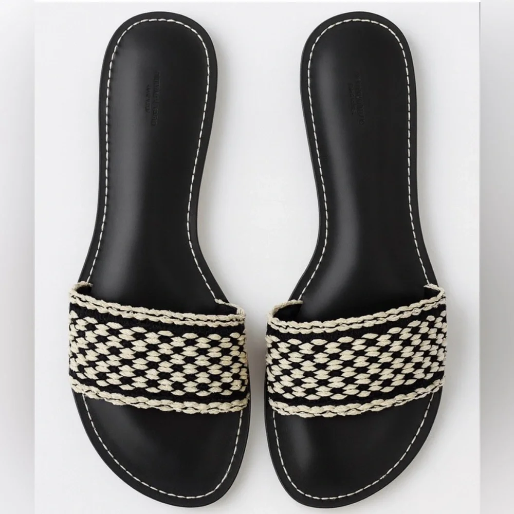 RAG & BONE Melrose Crochet Flat Slide – Black/Ivory – 9.5 – New, Unworn